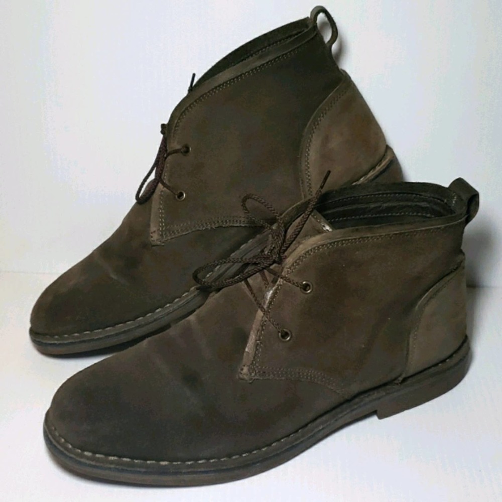 Andrew Marc Suede Distressed Boots 11 Dark Green Chukka Ankle Lace Up